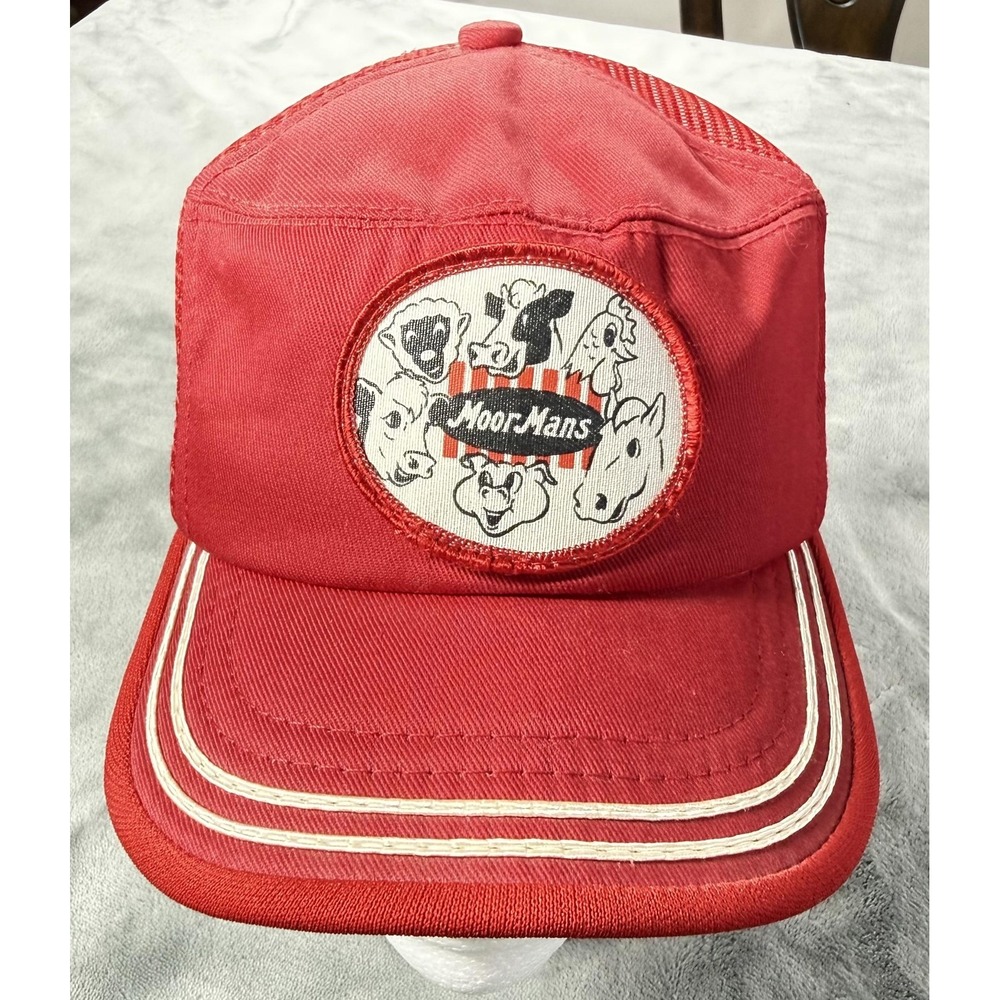 Vintage MoorMan's Hat Cap Snap‎ Back One Size Red Trucker Mesh Animals Teens